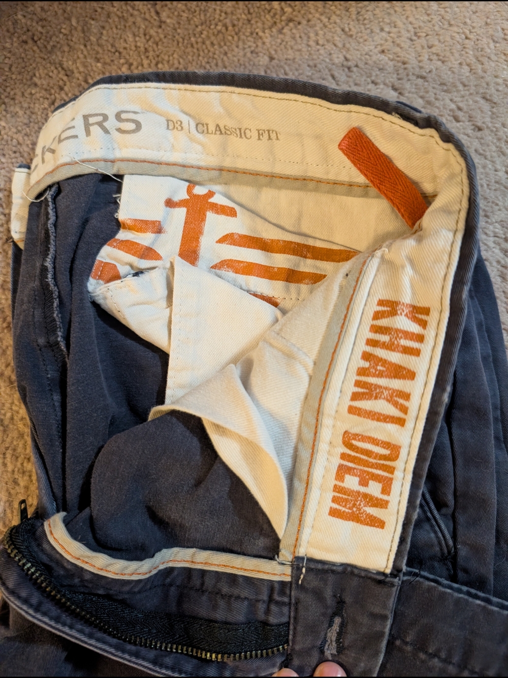 Dockers Men’s Chinos Khaki Dye - Charcoal Gray with Cream & Orange Accents 32x29